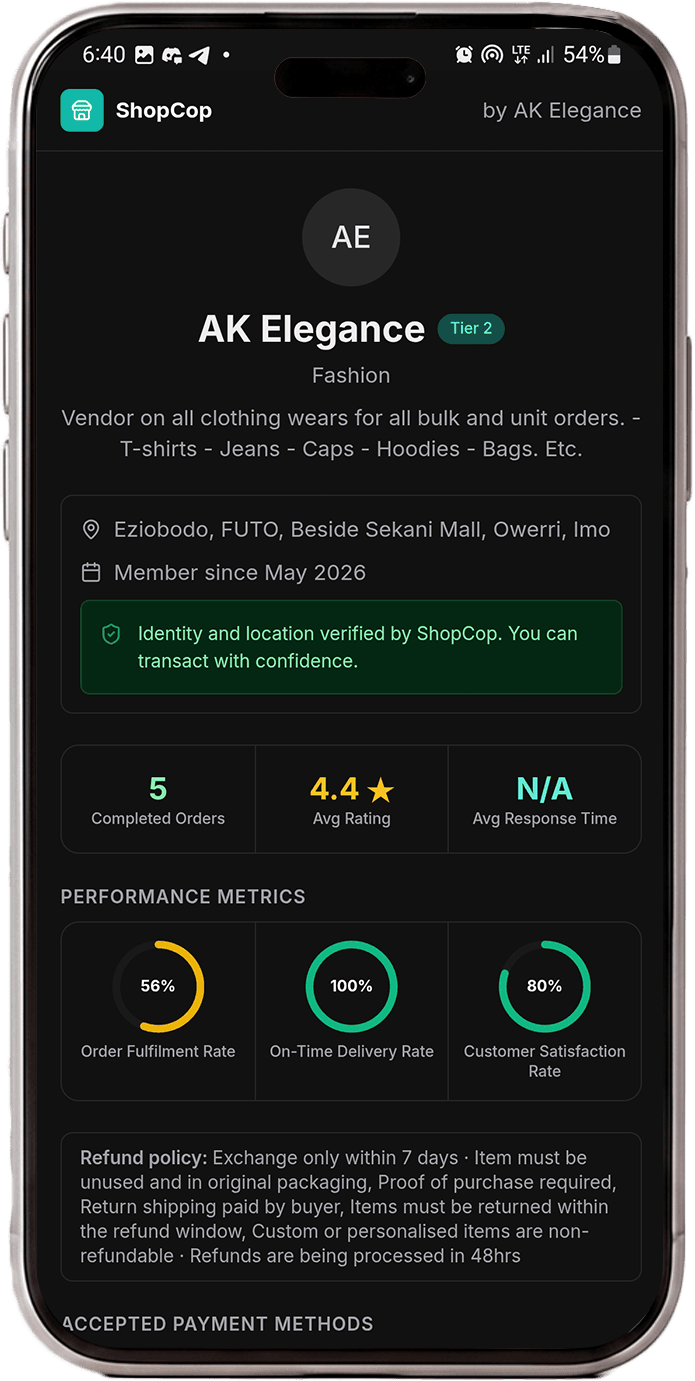 ShopCop public vendor profile preview